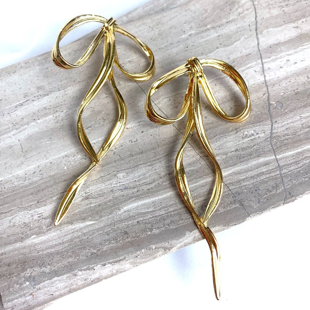 NEW ~ Anthropologie Gold Floppy Bow Earrings